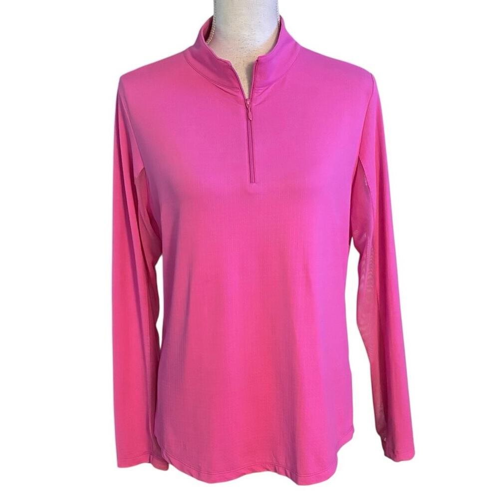 IBKUL Size L 1/4 Zip Mock Neck Pullover Mesh Sleeves Pink